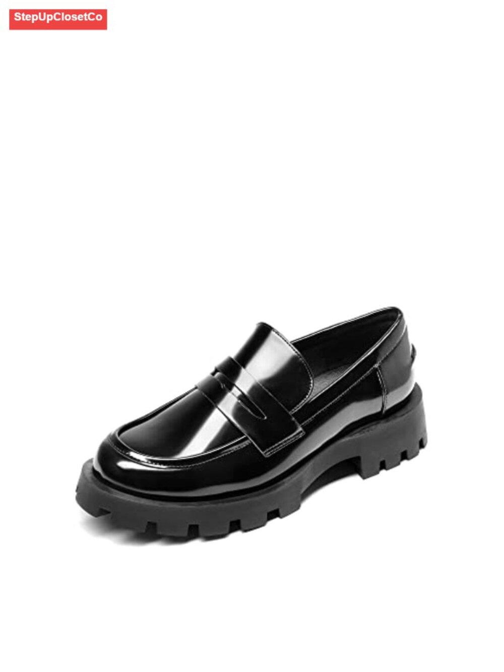 Women's Faux Leather Platform Lug Sole Loafers Slip-On Chunky Shoes